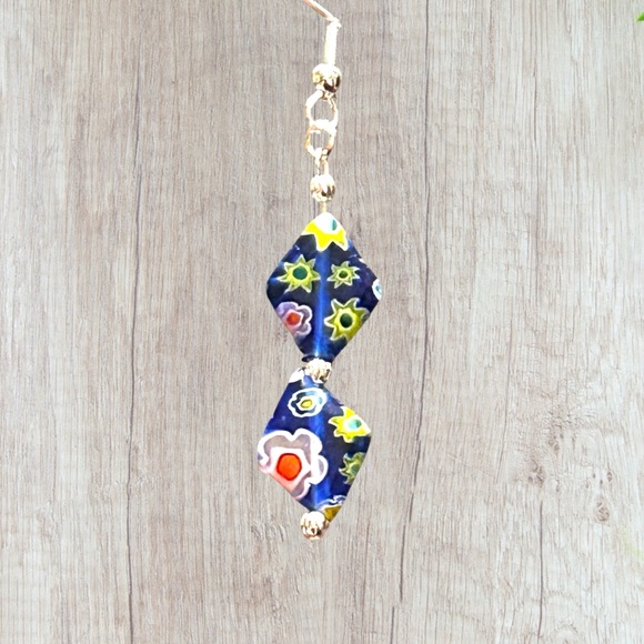 Hand Crafted Earrings Flowers Floral Beads Long Dangle Pierced - Picture 6 of 8